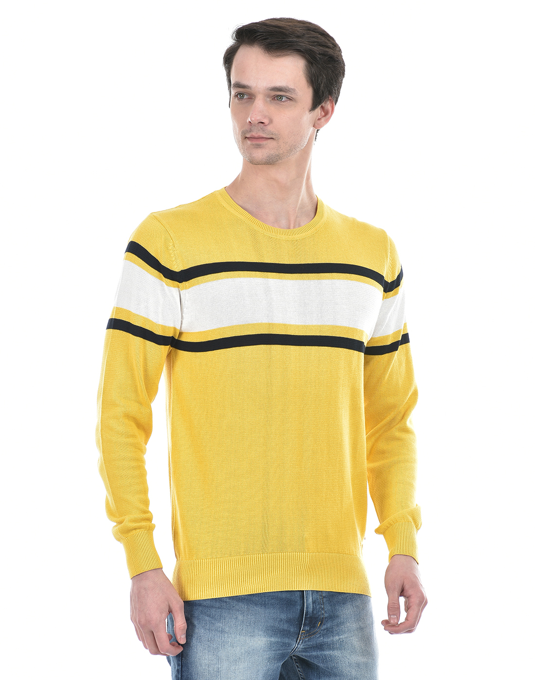 Numero Uno Men Striped Yellow Sweater